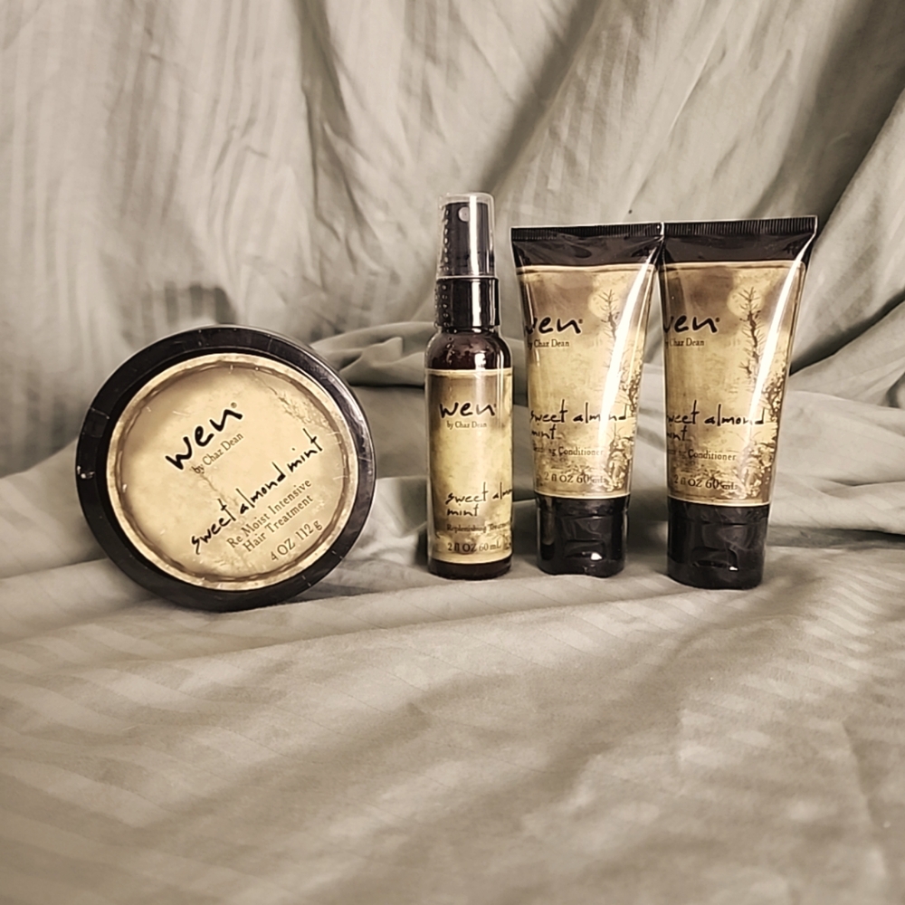 New Chaz Dean Wen 3 Piece Travel Sweet Almond Mint + Re Moist Intensive Hair